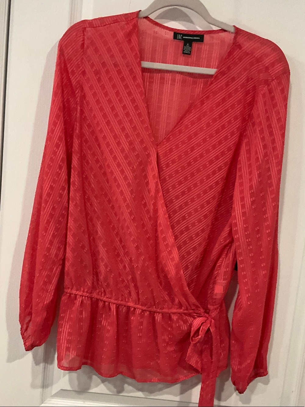 INC International Concepts Coral Pink Wrap Blouse
